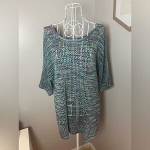 Versona Accessories Open Knit Rainbow Crochet Drop Shoulder Sweater Size L Boho